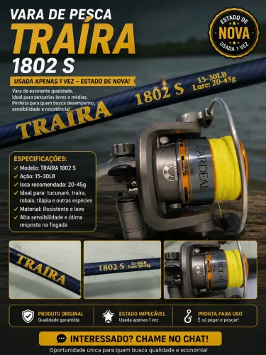 Vara Traíra 1802 S 15-30LB + Molinete Cardeal - Usada Apenas 1 Vez