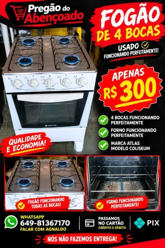 Fogão 4 bocas funcionando perfeitamente pregão do Abençoado