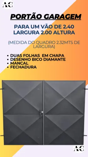 Portão Medida Padrão 2.40 L x 2.00 A- Chapa Bico Diamante -Duas Folhas Novo