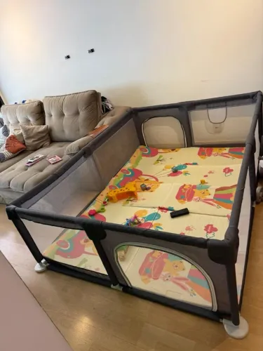 Cercado Cercadinho Grande 200x150 Proteção Para Bebês Cinza