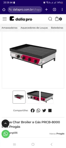 Chapa Char Broiler a Gás PRCB-8000 Inox Progás