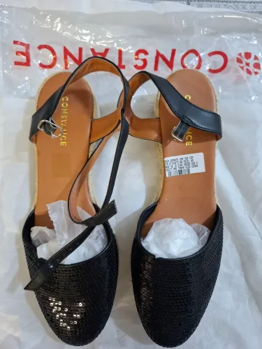 Sandália Anabela Espadrille Preta Paetê Constance - Tam 39 (Nova)