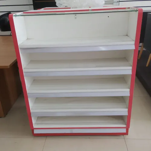 Balcão Vitrine Expositor 4 Prateleiras de Vidro Branco e Vermelho