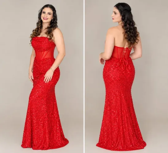 Vestido vermelho de Paetê longo sereia