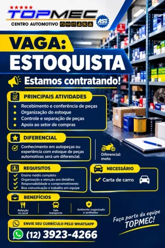 vaga para estoquista ( preferência conhecimento em autopeça)