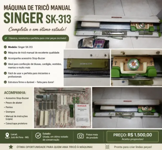 Máquina de Tricô Singer SK-313 Semi Profissional - Excelente Conservação