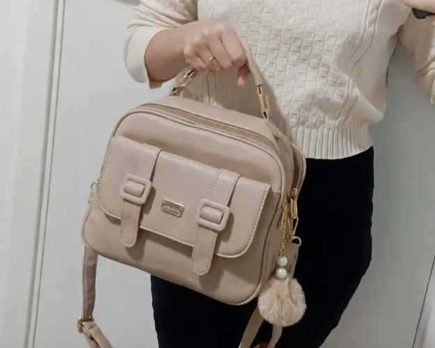 BOLSA BAÚ EM COURO PU - COR: KHAKI