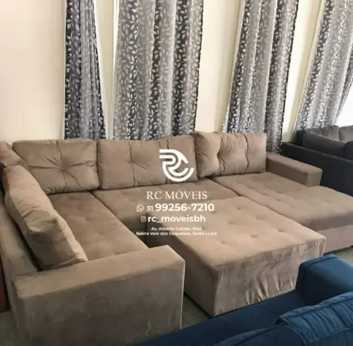 Sofá de canto Grande 3,10m com Chaise e Puff veludo macio D33 Premium