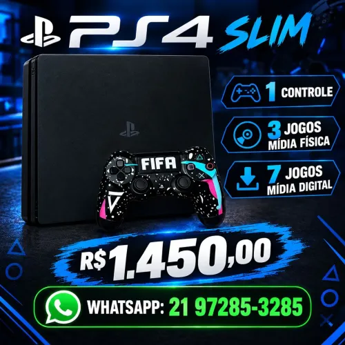 PS4 Slim, HD 1TB, 1 Controle + 7 Jogos Digitais + 2 Mídias Fisicas