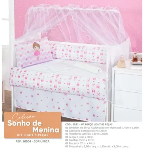 Kit para berço americano com 9 itens - Novo