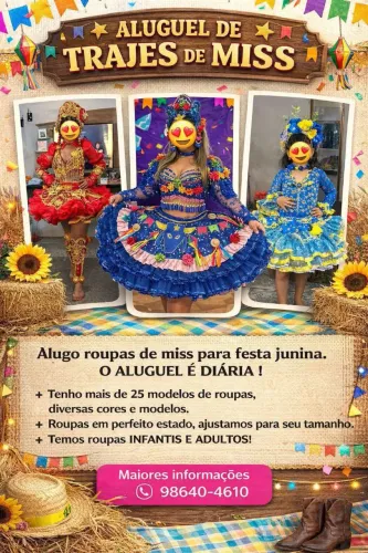 Aluguel de Trajes de Miss Junina Infantil e Adulto