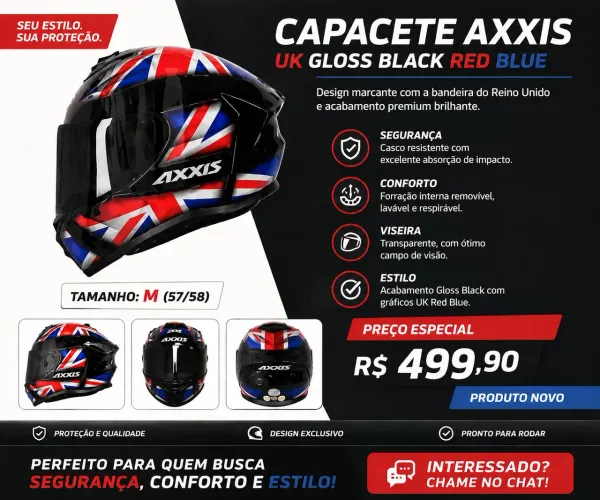 Capacete Axxis UK Gloss Black Red Blue