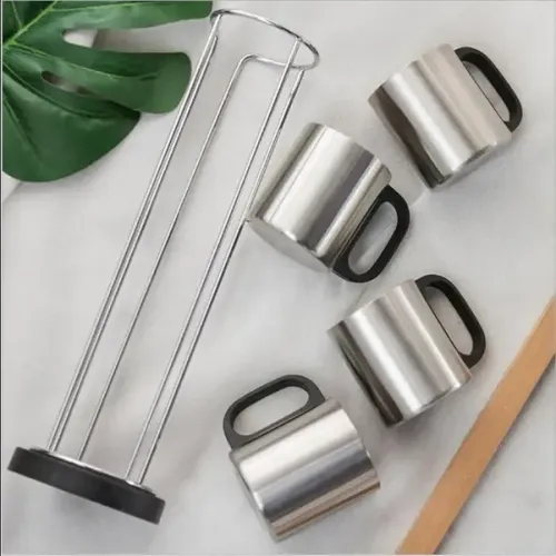 Conjunto Caneca Inox para Café com Suporte Metálico