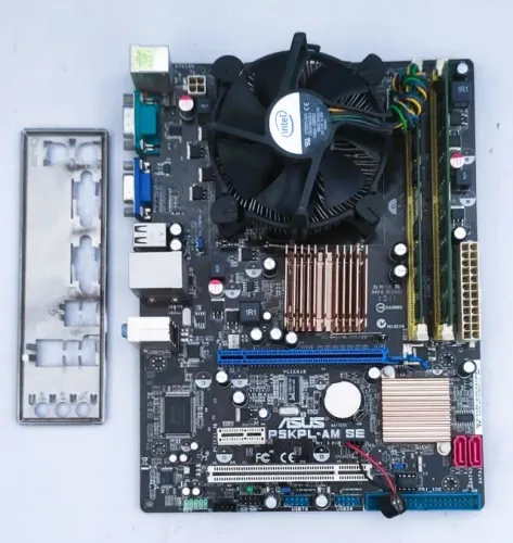 Kit Placa Mãe Asus P5KPL-AM-Se, Espelho da placa Mãe, Processador, Cooler, 2x Memoria (4G)
