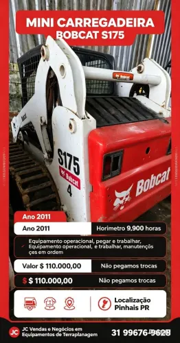 Mini Carregadeira Bobcat S175 cabine aberta