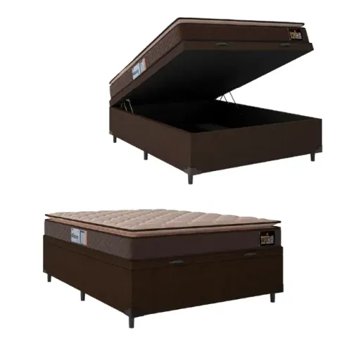 Colchão Casal Espuma D33 + Cama Box Baú Marrom