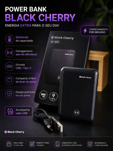 Power Bank 5000mAh - Black Cherry