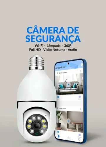 Câmera de Segurança Lâmpada Wi-Fi IP 360 Graus Full HD 1080p E27 Monitoramento Residencial