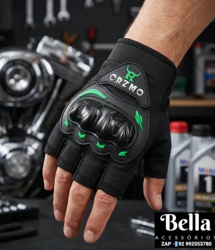 LUVAS PARA MOTOQUEIRO/CICLISTA C/ PROTEÇÃO RESISTENTE UNISEX MEIO DEDO