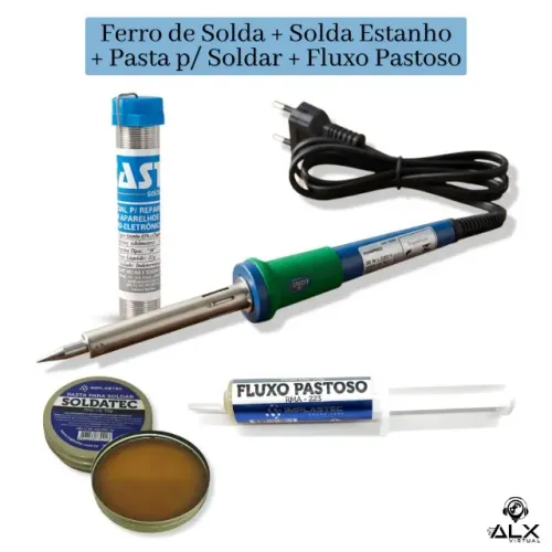 Ferro de Solda 40w + Solda Estanho + Fluxo Pastoso + Pasta P/ Soldar *ENTREGA GRÁTIS*