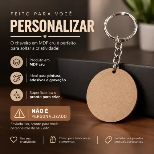 Kit Chaveiros Bolacha MDF Cru 5cm Redondo Lembrancinha, brinde