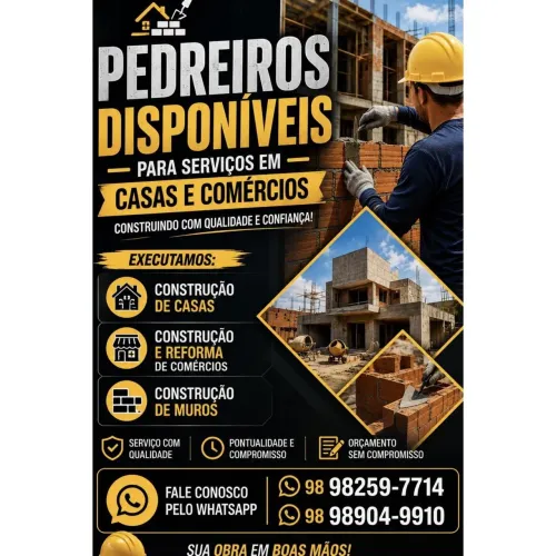 PEDREIROS DISPONÍVEIS PARA SERVIÇOS EM GERAL