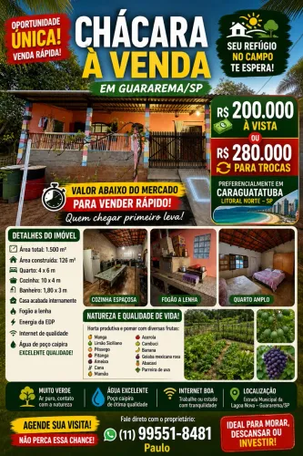 ? CHÁCARA EM GUARAREMA/SP - OPORTUNIDADE REAL!