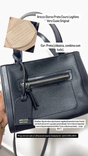 Bolsa Arezzo Giorno Preta Couro Legítimo Vero Cuoio Original
