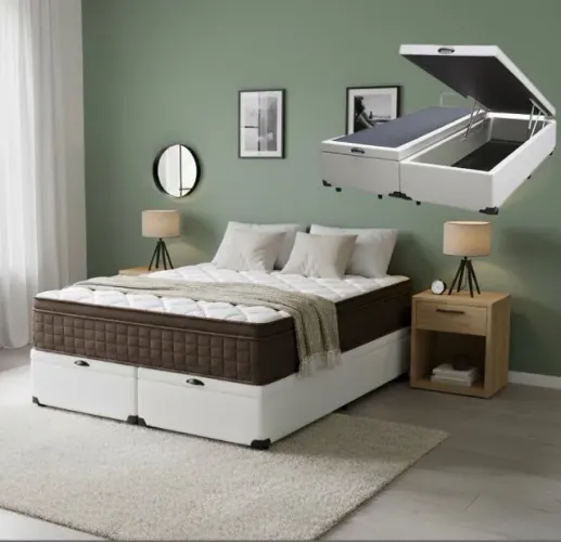 Cama Box Baú Queen Ortopédica Confort Max D28 AG70 com Base Branca