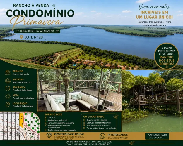 ? Rancho / Terreno à venda - Condomínio Primavera - Rio Paranapanema