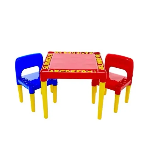Mesa Infantil de Plástico Mesinha Educativa Didática 2 Cadeiras Com Letras e Números 