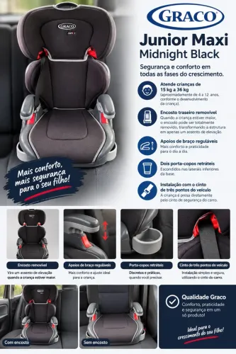 Cadeira de posicionamento de cinto da marca Graco, modelo Graco Junior Maxi midnight black