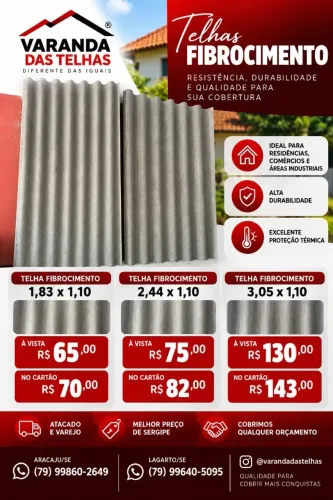 TELHA FIBROCIMENTO A PARTIR DE 65,00 A VISTA