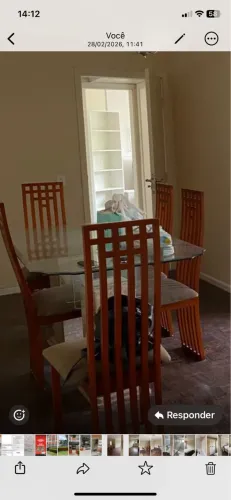Mesa de vidro  6 lugares com suporte em mármore e 6 cadeiras  