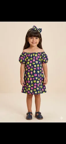 Vestido infantil suplex com tiara