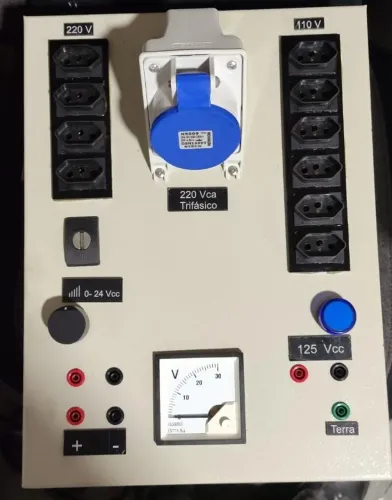 PAINEL DE TESTES ELÉTRICO PROFISSIONAL 110V 220V 24VCC 125VCC TRIFÁSICO C/ VOLTÍMETRO
