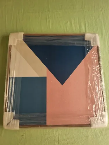 Quadro decorativo abstrato 50x50 moldura madeira escura 6