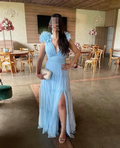 Vestido festa longo azul serenity