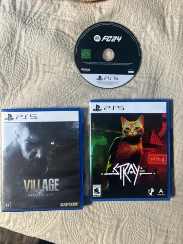 Resident evil vilage + stray + fc 24 - jogos ps5
