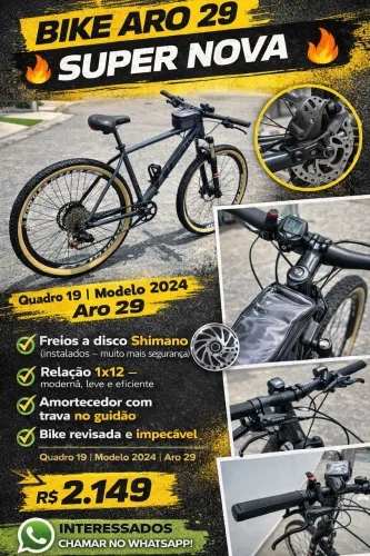 Bike Aro 29 GTSM1 2024 | Quadro 19 | 1x12 | Freio Shimano | Nova