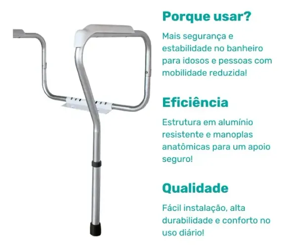 Barra De Apoio Vaso Sanitário Para Idoso Regulável Mobil Prateado Semi novo