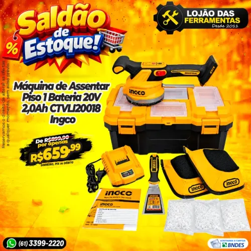 Máquina de Assentar Piso 1 Bateria 20V 2,0Ah CTVLI20018 Ingco