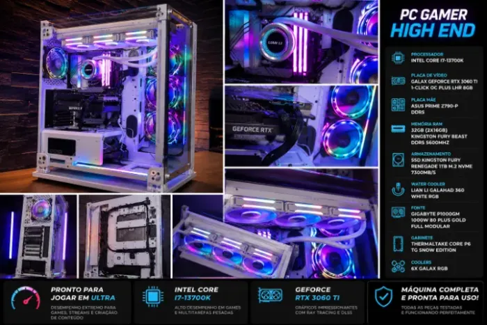 Pc Gamer High End i7 13700k placa video 3060ti 8gb Asus Prime Z790P 32gb DDR5 1TB NVME
