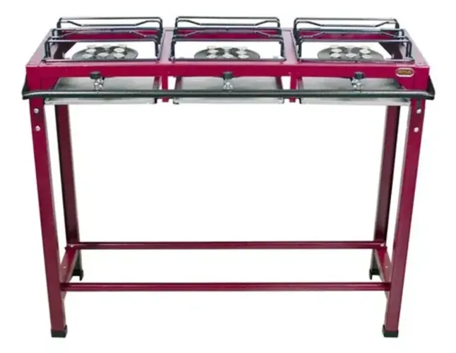 Fogão Industrial 3 Bocas Alta Pressão Com Pé e Kit Gás Vinho