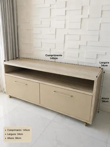 Rack de sala e balcão de cozinha com nicho