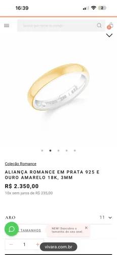 Aliança Vivara romance 750/925