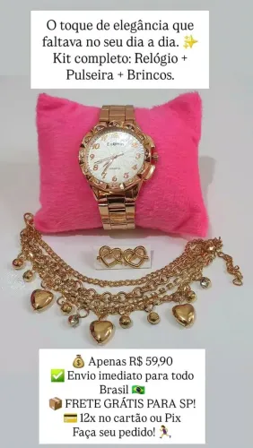 Kit Relógio Feminino com pulseira e brinco 