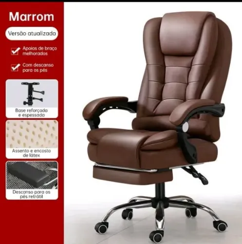 Cadeira de couro marrom com rodinhas para escritório presidente ergonômica NOVA NA CAIXA