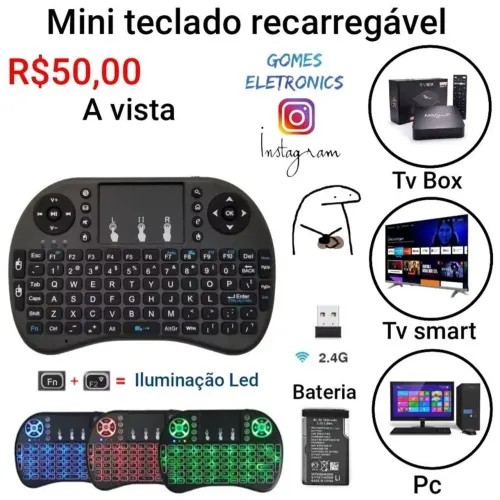 Controle wireless mini teclado sem fio para Tv Smart/PC/notebook/celular (Loja fisica)