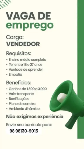 ?VAGA DE VENDEDOR ?